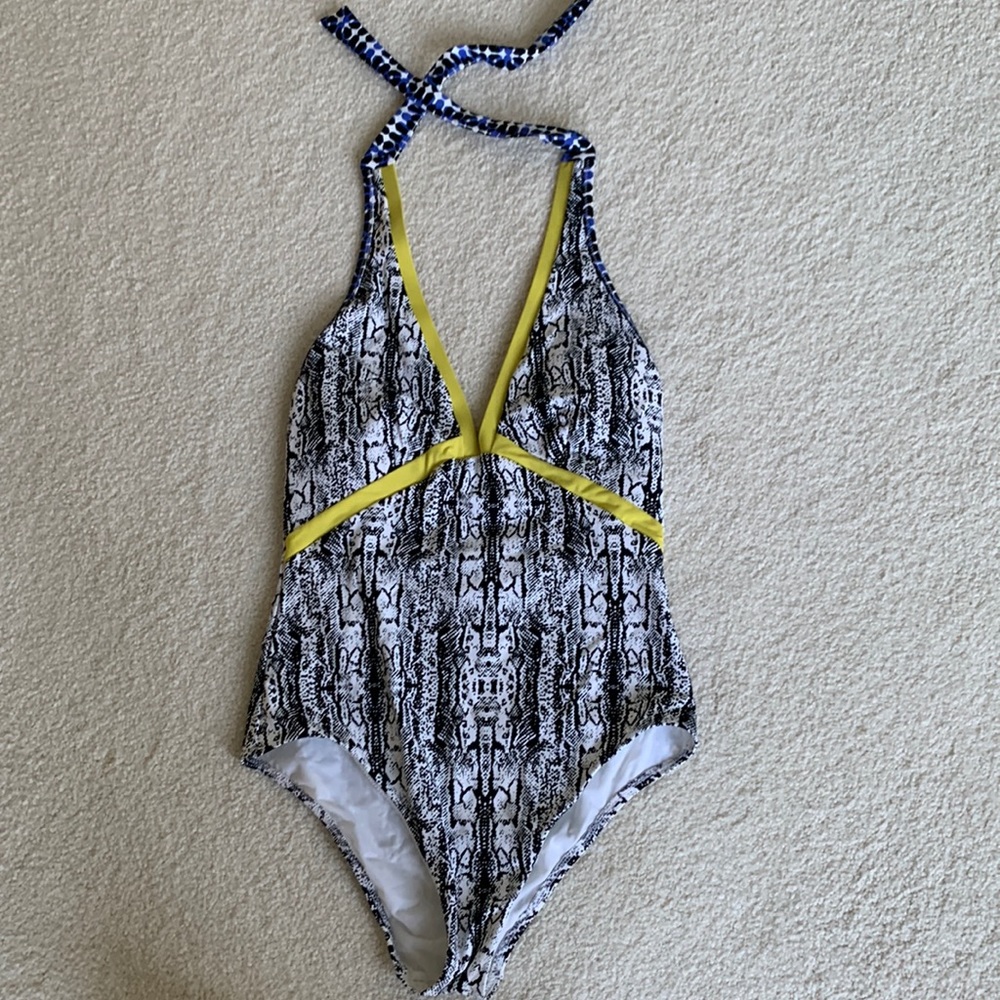BCBGMaxAzria swimsuit one piece snakeskin halter tie size small